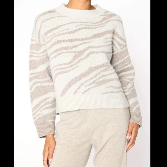 BROCHU WALKER The Adria Jacquard Pullover Sweater Cashmere Wool Zebra Animal - Picture 1 of 14